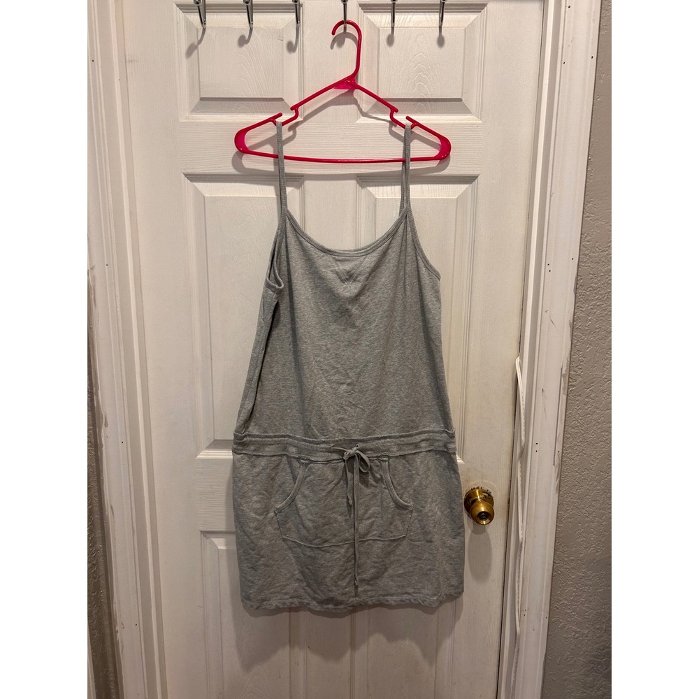 VTG The Gap Womens‎ XL Heather Gray Cotton Jersey Mini Dress Drawstring Pocket